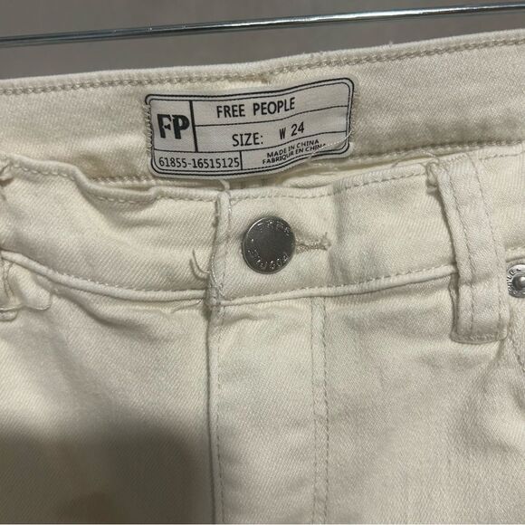 Revolve Free People Great Heights Distressed Fringe Hem White Ivory Skinny Jeans - Picture 3 of 8